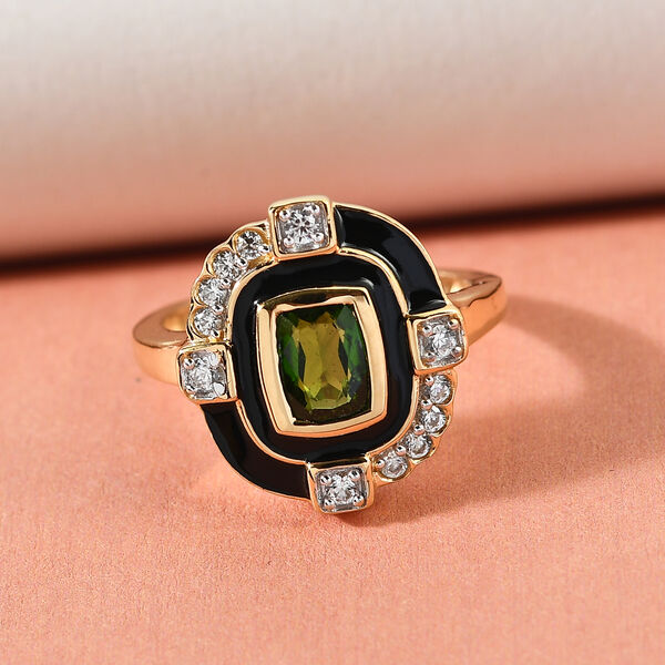 Natürlicher Chromdiopsid und Zirkon Ring 925 Silber vergoldet  ca. 1,23 ct image number 7