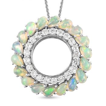 Nat&uuml;rlicher, &auml;thiopischer Opal und wei&szlig;er Zirkon-Anh&auml;nger mit Kette, ca. 50 cm, 925 Silber Platiniert ca. 4,04 ct