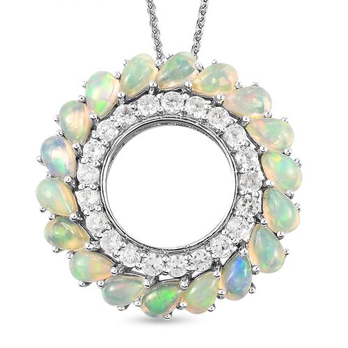 Natürlicher äthiopischer Opal und Zirkon-Kreis-des-Lebens-Anhänger mit Kette in Silber image number 0