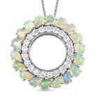 Natürlicher, äthiopischer Opal und weißer Zirkon-Anhänger mit Kette, ca. 50 cm, 925 Silber Platiniert ca. 4,04 ct