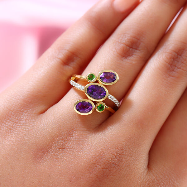 Lusaka Amethyst und Natürlicher Chromdiopsid Ring 925 Silber vergoldet image number 2