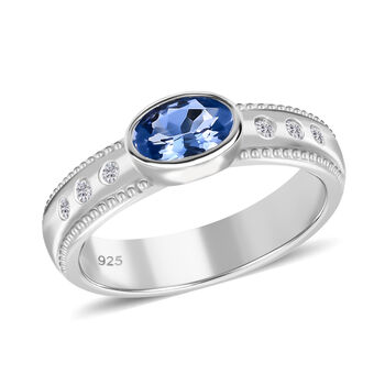 Tansanit und Zirkon Ring 925 Silber Platin-&Uuml;berzug