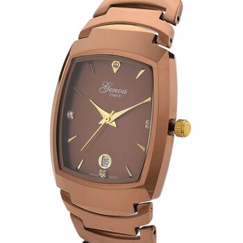 GENOA Armbanduhr mit Datumsanzeige, Japanische Uhrwerk mit wei&szlig;er Kristall, Wolframstahlgeh&auml;use, Braun