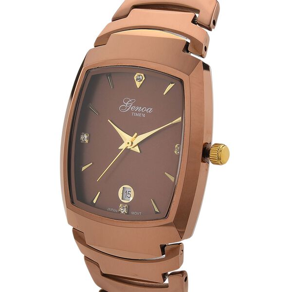 GENOA - Armbanduhr mit Datumsanzeige, Japanische-Uhrwerk mit Wei&szlig;er Kristall, Wolframstahlgeh&auml;use, Reiner Edeslstahl, Champagner image number 3