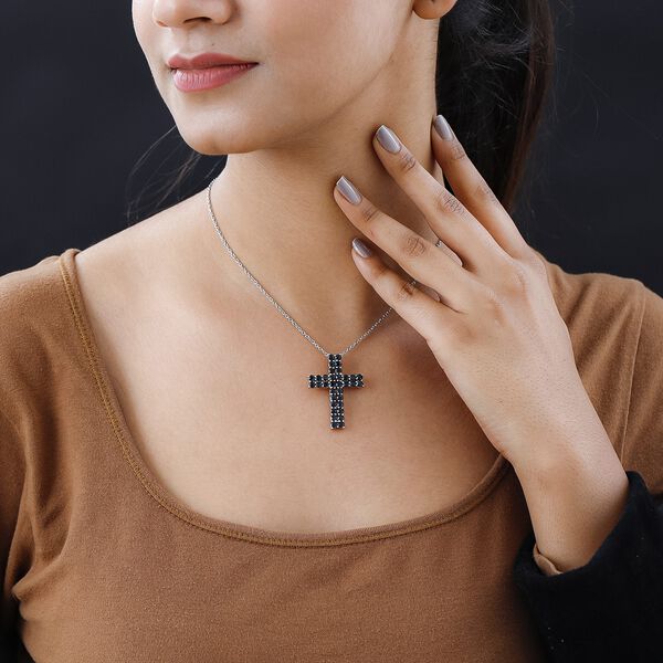 Schwarzer Spinell Anhänger mit Kette, Messing platiniert und Edelstahl ca. 4.79 ct image number 2