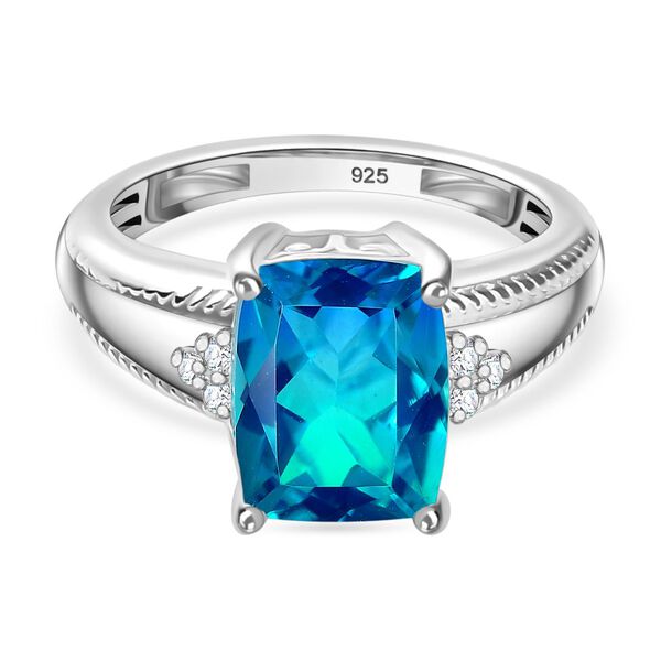 Indischen Ozean Quarz, Wei&szlig;er Zirkon Ring 925 Silber (Gr&ouml;&szlig;e 16.00) ca. 3,31 ct