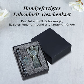 3er-Labradorit-Set &ndash; Engel, Kreuz-Anh&auml;nger und Armband