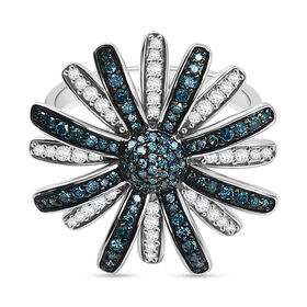 D'Joy Blauer Diamant, Weißer Diamant Ring 925 Silber rhodiniert (Größe 18.00) ca. 0,98 ct