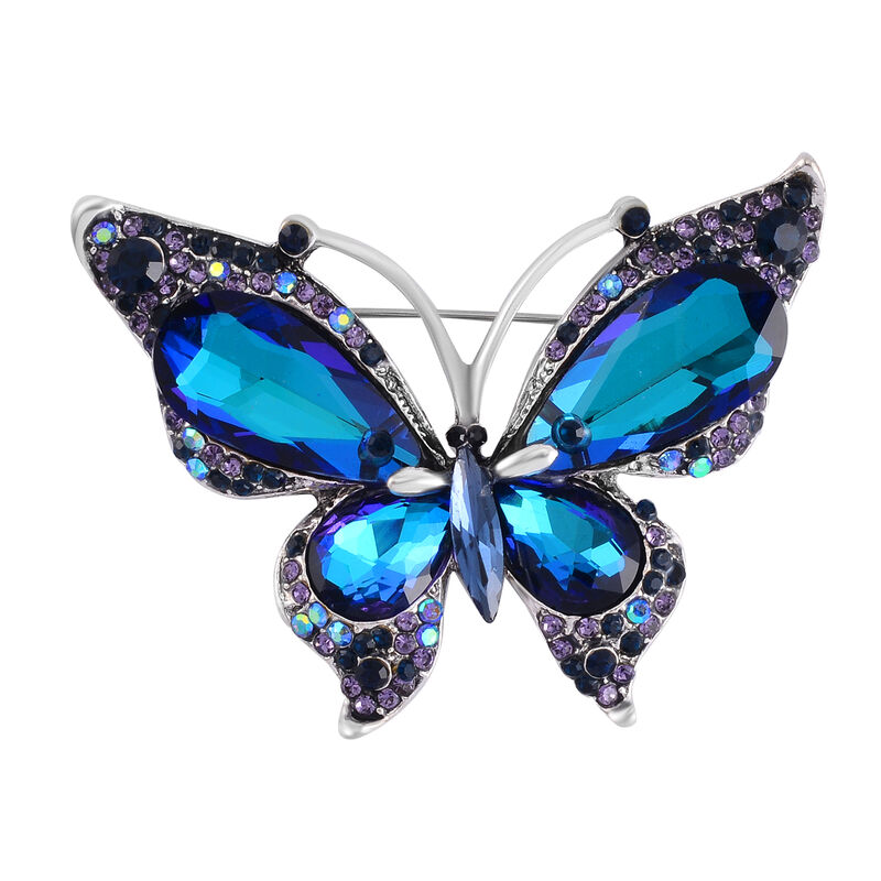 Schmetterling Mehrfarbiger Kristall Brosche image number 0