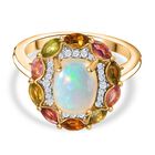 AA Nat&uuml;rlicher, &auml;thiopischer Welo Opal, Mehrfarbig-Turmalin Ring, 925 Silber 750 Gelbgold Vermeil (Gr&ouml;&szlig;e 21.00) ca. 2.45 ct