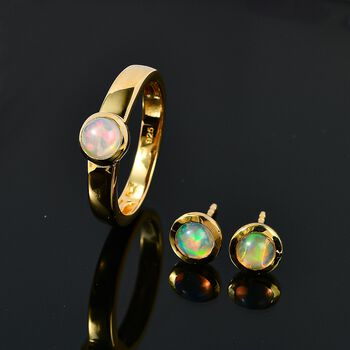 AA &auml;thiopisches Welo Opal-Schmuckset, 925 Silber mit Gelbgold Vermeil - 1,02 ct.