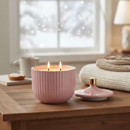 Duftkerze im Glas mit Deckel, Luxusglas-Design, Amber und Pfingstrose, Rosa