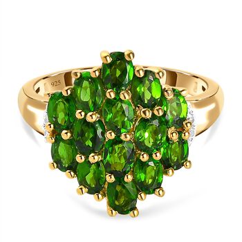 Nat&uuml;rlicher Chromdiopsid und wei&szlig;er Zirkon Ring, 925 Silber vergoldet (Gr&ouml;&szlig;e 17.00) ca. 2,79 ct