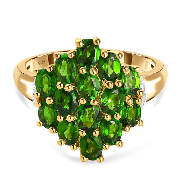 Nat&uuml;rlicher Chromdiopsid und wei&szlig;er Zirkon Ring, 925 Silber vergoldet (Gr&ouml;&szlig;e 17.00) ca. 2,79 ct