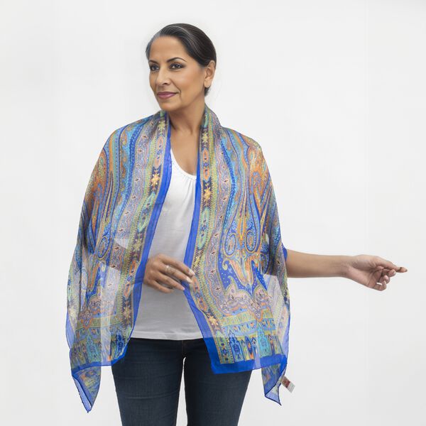 100% Natur Seide, Designer Schal, 50x160 cm, K&ouml;niglich Blau image number 2