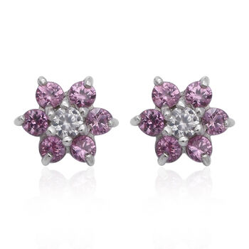 Rosa Saphir und Zirkon Ohrstecker 925 Silber platiniert ca. 0,91 ct