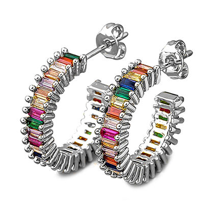 Regenbogen-Baguette-AAA Zirkonia-Creolen, Messing rhodiniert