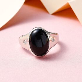 Schwarzer Turmalin und Moissanit Ring, 925 Silber platiniert, ca. 6,28 ct