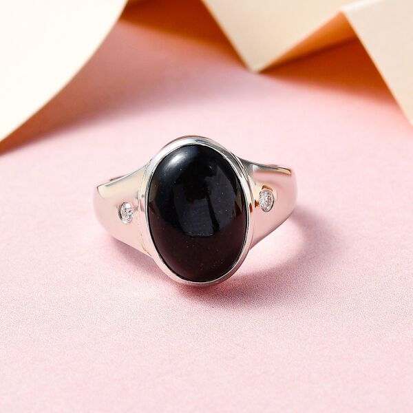 Schwarzer Turmalin und Moissanit Ring, 925 Silber platiniert, ca. 6,28 ct image number 2