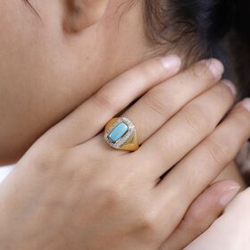 Amerikanischer, natürlicher Sleeping Beauty Türkis und Zirkon-Ring - 1,54 ct.