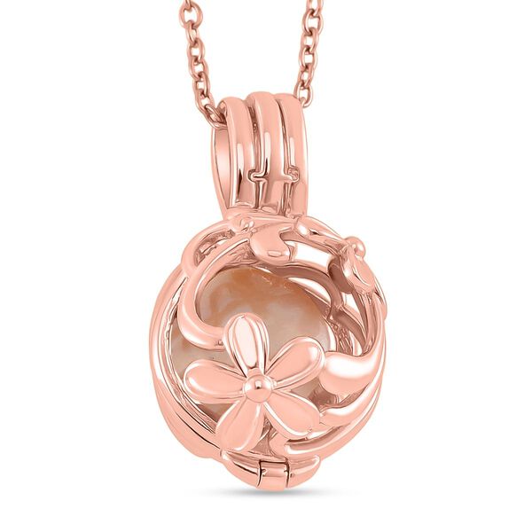 Pfirsich Edison-Perle Anh&auml;nger mit Kette, Blumen-Cage-Design, ca. (10-12mm), Messing und Edelstahl, Ros&eacute;farben image number 4