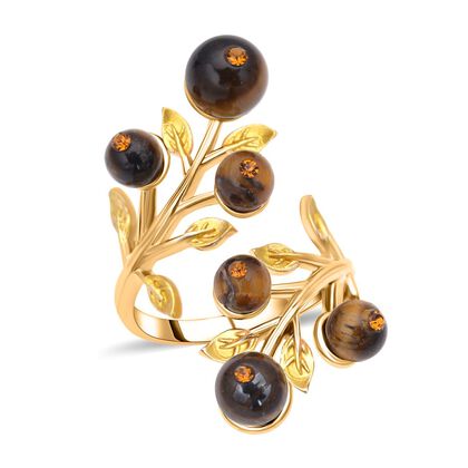 Gelbes Tigerauge und mehrfarbiger Kristall-Ring, (Gr&ouml;&szlig;e 16.50)