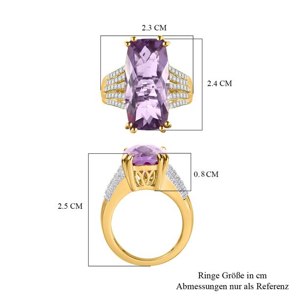 Rose De France Amethyst, weißer Zirkon Ring, 925 Silber Gelbgold Vermeil, (Größe 18.00) ca. 9.66 ct image number 7
