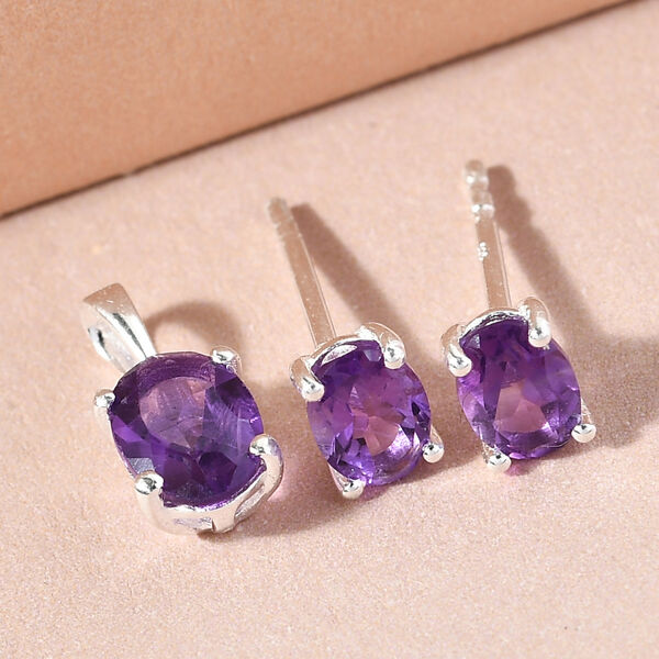 2er- Set, afrikanische Amethyst-Ohrstecker und Anhänger, 925 Silber ca. 1,49 ct image number 2