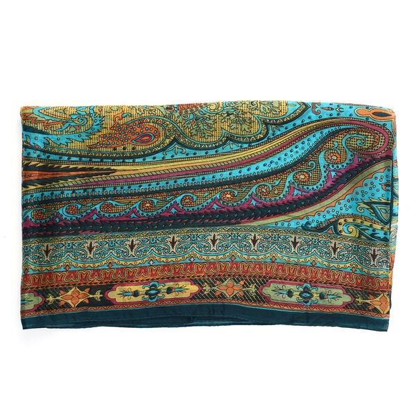 100% Natur Seide, Designer Schal, 50x160 cm, Petrol image number 5