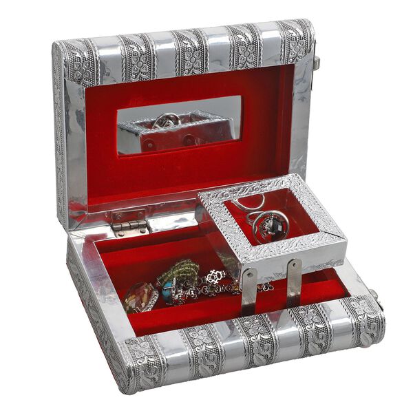 Handgefertigtes, Aluminium-Schmuckkästchen, silber, Elefantenprägung image number 4