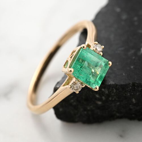 LUXORO AAA Kolumbianischer Smaragd, Weißer Diamant Ring, zertifiziert und geprüft, 585 Gold (Größe 20.00) ca. 1.15 ct image number 1