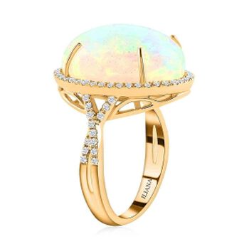 ILIANA zertifizierter und gepr&uuml;fter AAA nat&uuml;rlicher, &auml;thiopischer Welo Opal und SI-GH Diamant Ring in 750 Gold - 9,50 ct.