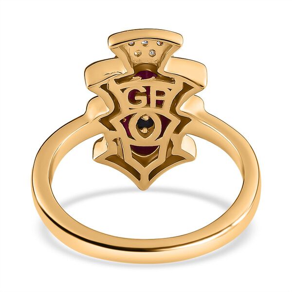 Afrikanischer Rubin (Fissure gefüllt), Kanchanaburi Blauer Saphir Ring, 925 Silber Gelbgold Vermeil (Größe 20.00), ca. 4.38 ct image number 5