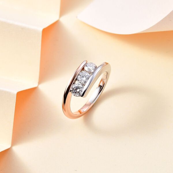 Moissanit Ring, 925 Silber rhodiniert und 750 Ros&eacute;gold Vermeil- 0,67 ct. image number 1