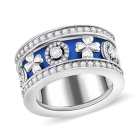 Weißer Kristall Herzmotiv-Ring mit Pavé-Fassung, Silberton, (Größe 17.50)