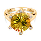 D'Joy Sphaleros Quarz, Weißer Zirkon Ring 925 Silber 750 Gelbgold Vermeil (Größe 19.00) ca. 7,93 ct