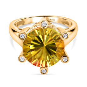 D'Joy Sphaleros Quarz, Weißer Zirkon Ring 925 Silber 750 Gelbgold Vermeil (Größe 19.00) ca. 7,93 ct