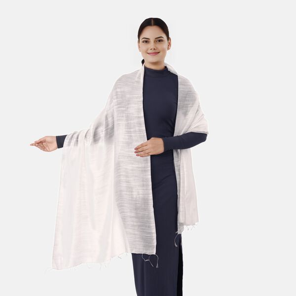 LA MAREY Stola Leinen Seide, 70 x 200 cm, Wei&szlig;