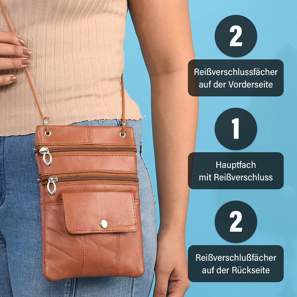 100% Echtleder Crossbody-Tasche, 15.25x19.05 cm, braun image number 4