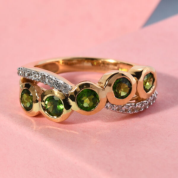 Nat&uuml;rlicher Chromdiopsid und Zirkon Ring 925 Silber vergoldet  ca. 1,18 ct image number 2