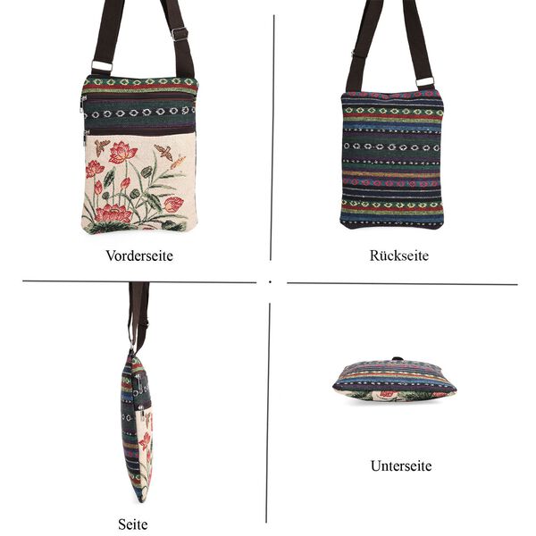 Crossbody Tasche mit Lotusmuster und verstellbarem Gurt, 21×28 cm image number 3
