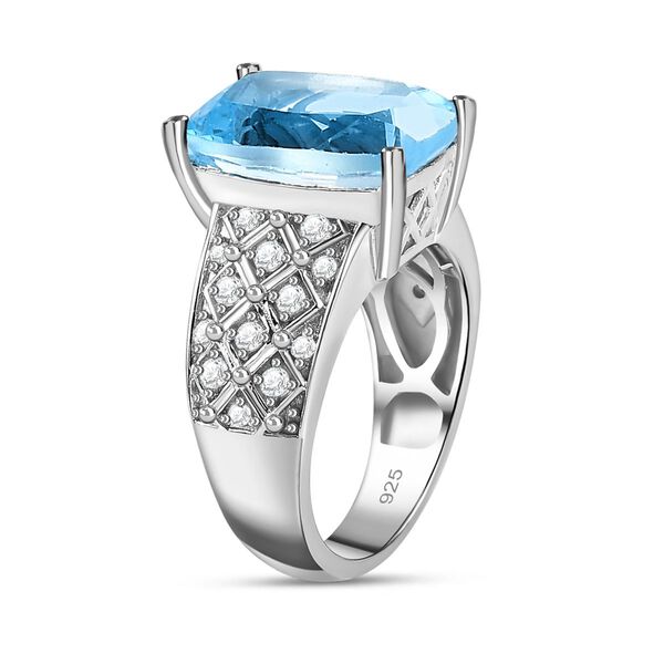 Himmelblauer Topas, weißer Zirkon Ring, 925 Silber platiniert (Größe 19.00) ca. 8.38 ct image number 5