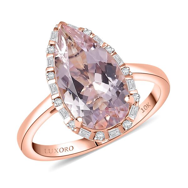 LUXORO AAA Rosa Morganit, Wei&szlig;er Diamant Ring, AGI zertifiziert und gepr&uuml;ft, 417 Rosa Gold (Gr&ouml;&szlig;e 19.00) ca. 3.46 ct