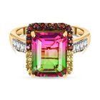 Wassermelonen Quarz Triplette, Weißer Zirkon Ring 925 Silber 750 Gelbgold Vermeil (Größe 21.00) ca. 8,91 ct