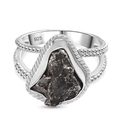 Meteorit Ring, 925 Silber rhodiniert, (Gr&ouml;&szlig;e 18.00) ca. 12.56 ct