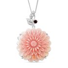 D'Joy Natürlicher Rosa Königsmuschel Perle, Roter Granat Schmuckset ca. 45 cm 925 Silber rhodiniert
