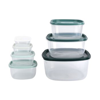 Frischhaltedosen-Set, quadratische Form, 7 Tlg. 4600ml, 2850ml, 1860ml, 1150ml,650ml, 380ml, 200ml, gr&uuml;n