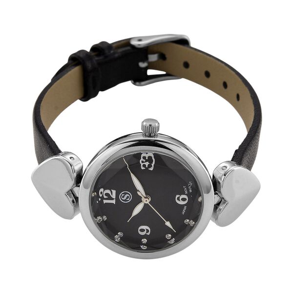 STRADA Uhr mit PC21S Japan-Uhrwerk, graues Zifferblatt, scwharzes Armband mit silberfarbenen Herz-Details image number 5