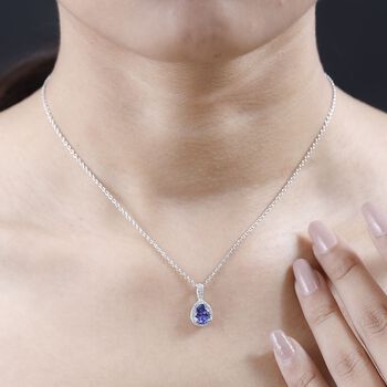 AA Tansanit, Wei&szlig;er Zirkon Anh&auml;nger mit Kette, 925 Silber platiniert ca. 1.42 ct