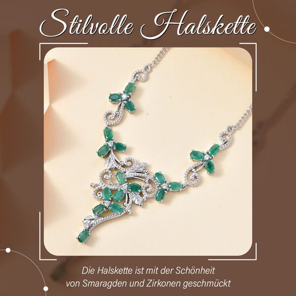 Kagem sambische Smaragd und Zirkon-Halskette, 45 cm - 4,78 ct. image number 2